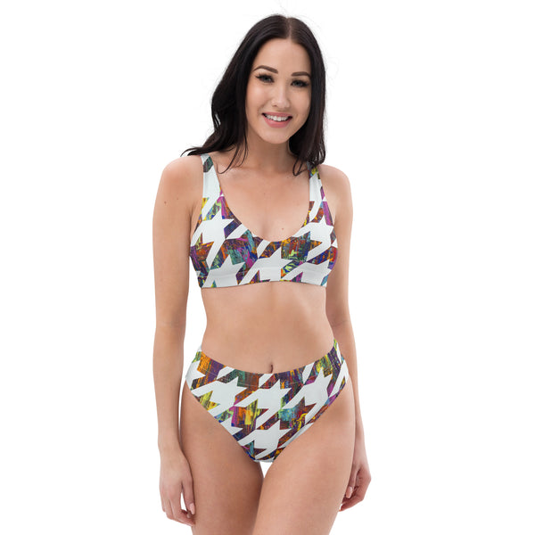 Which Came First, Galaga or Houndstooth Recycled high-waisted bikini