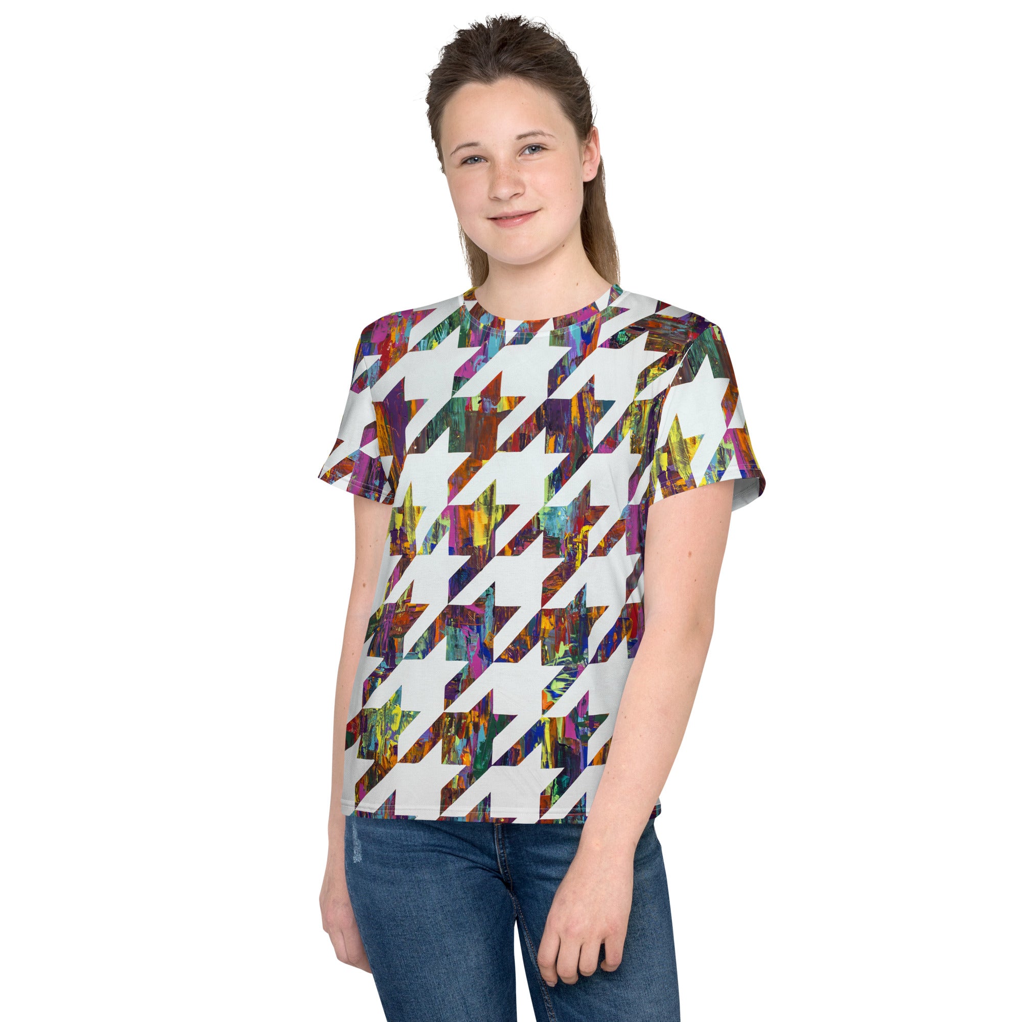 Which Came First, Galaga or Houndstooth Youth crew neck t-shirt